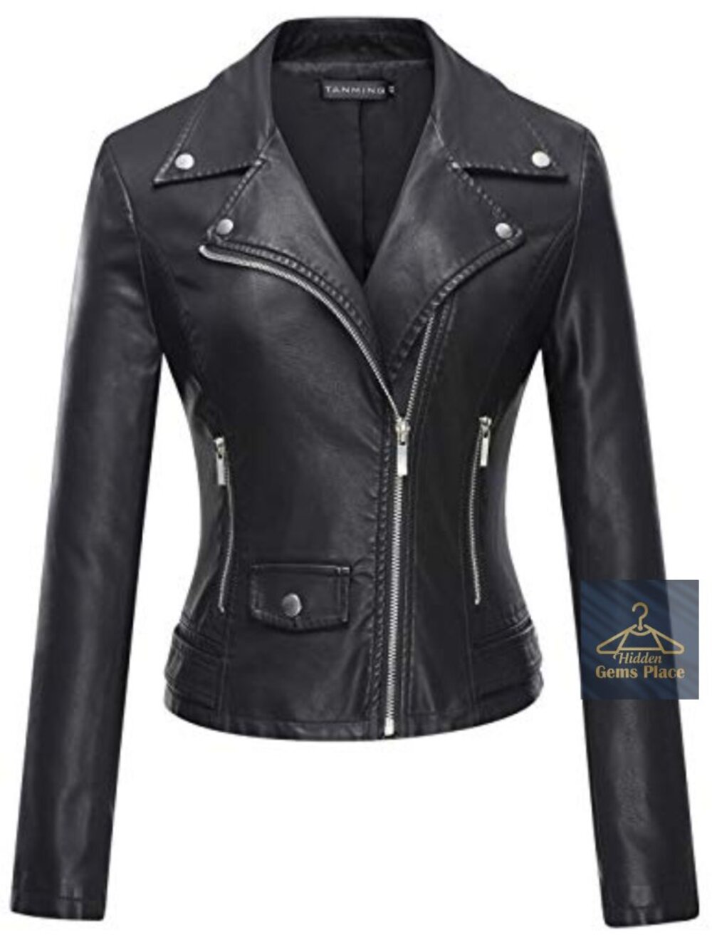 Women's Faux Leather Moto Biker Jacket Zip Up Long Sleeve Coat